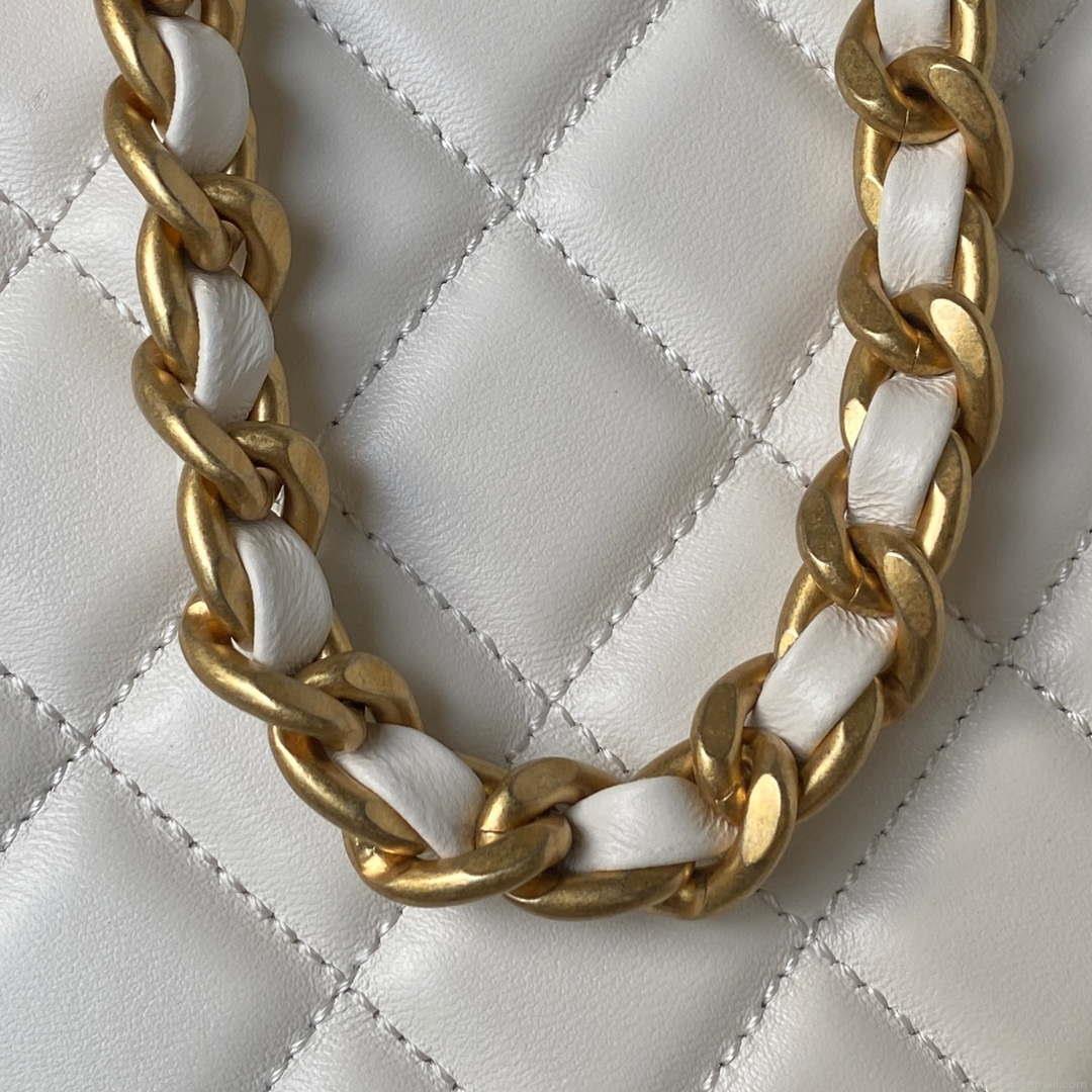 Chanel AS4368 Large HOBO Bag Shiny Crumpled Lambskin & Gold-Tone Metal White