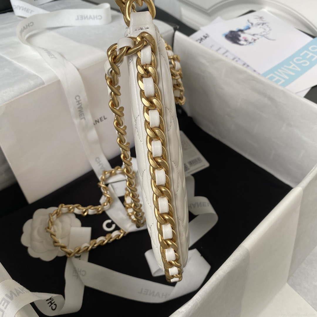 Chanel AS4368 Large HOBO Bag Shiny Crumpled Lambskin & Gold-Tone Metal White