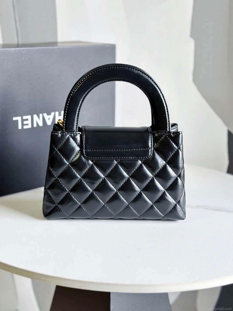 Chanel AS4416 Mini Shopping Bag shiny aged Calfskin gold tone metal Black