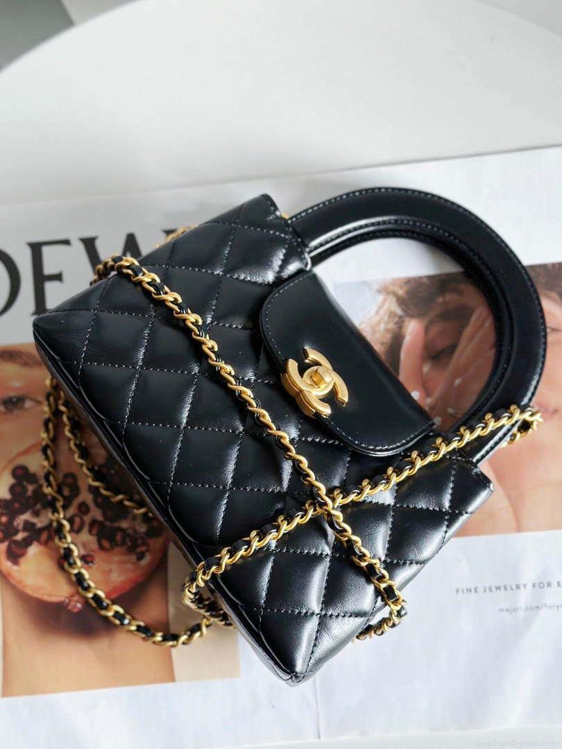 Chanel AS4416 Mini Shopping Bag shiny aged Calfskin gold tone metal Black