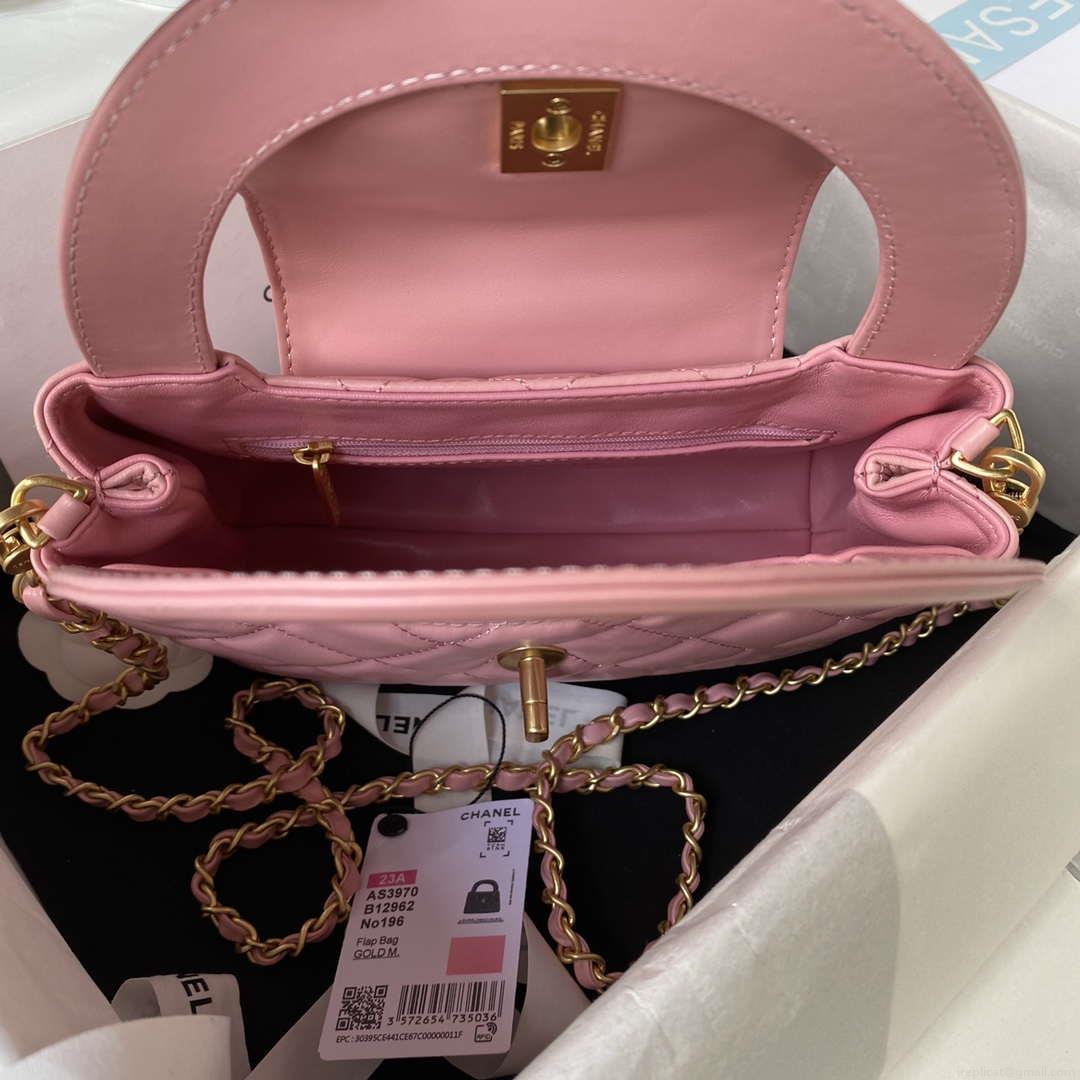Chanel AS4416 Mini Shopping Bag shiny aged Calfskin gold tone metal Pink