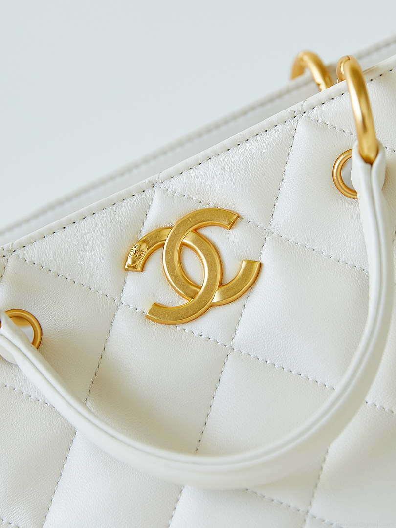 Chanel AS4188 Small Hobo Bag Shiny lambskin Gold Metal White