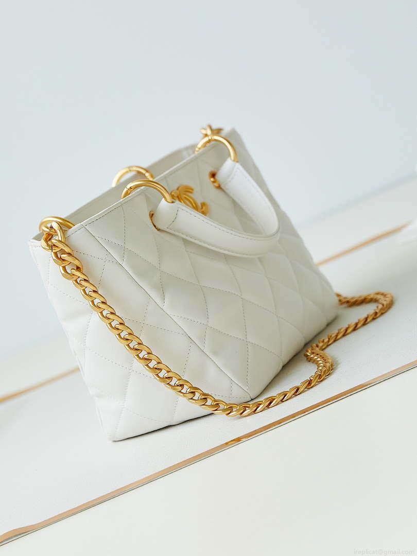 Chanel AS4188 Small Hobo Bag Shiny lambskin Gold Metal White
