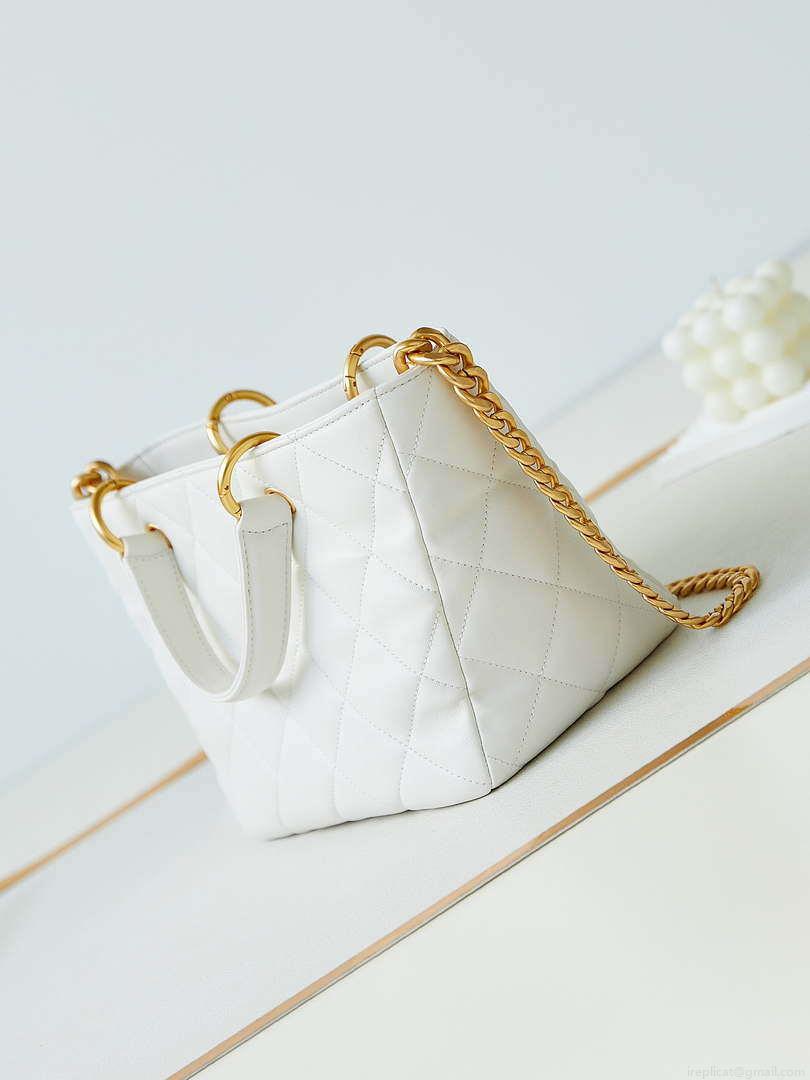 Chanel AS4188 Small Hobo Bag Shiny lambskin Gold Metal White