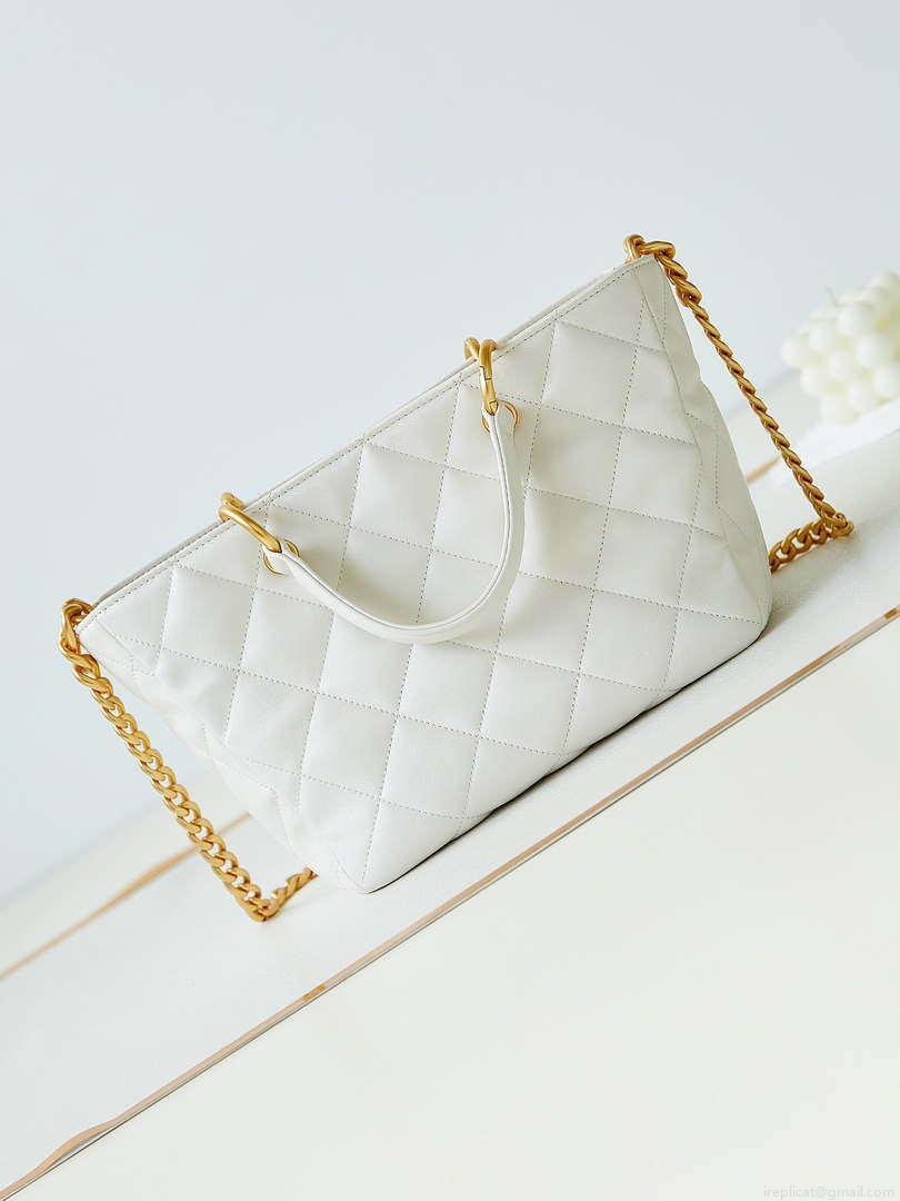 Chanel AS4188 Small Hobo Bag Shiny lambskin Gold Metal White