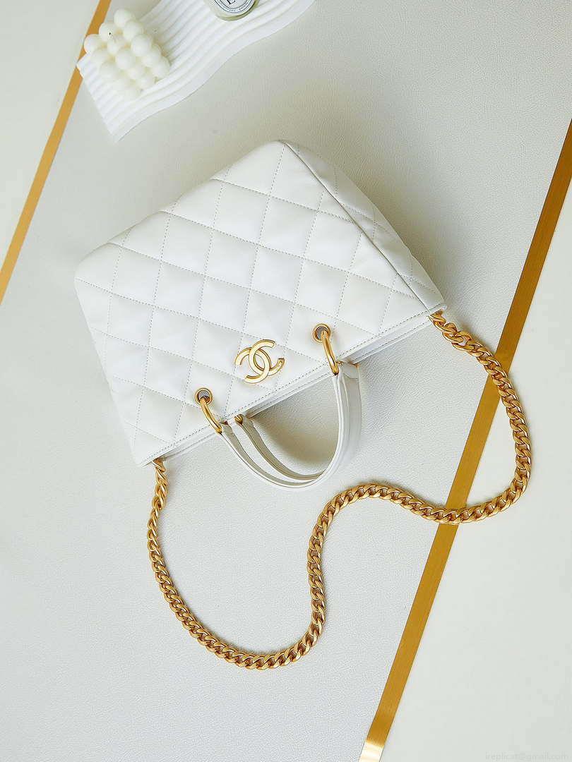 Chanel AS4188 Small Hobo Bag Shiny lambskin Gold Metal White