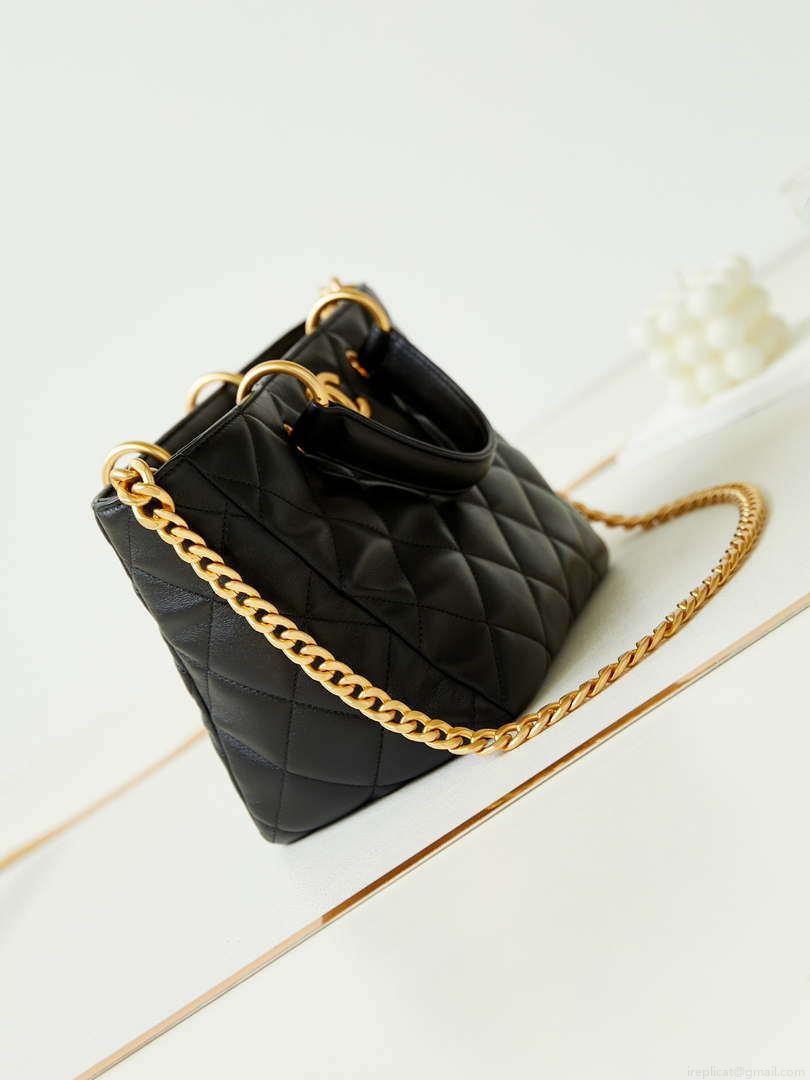Chanel AS4188 Small Hobo Bag Shiny lambskin Gold Metal Black
