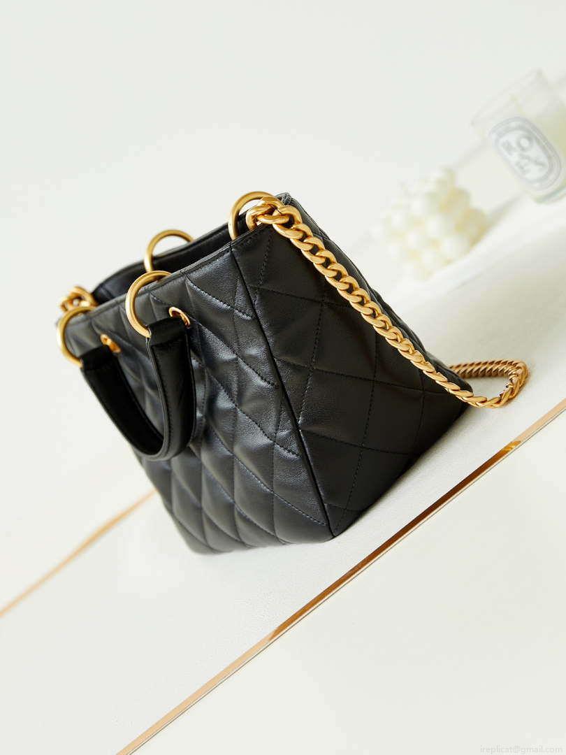 Chanel AS4188 Small Hobo Bag Shiny lambskin Gold Metal Black