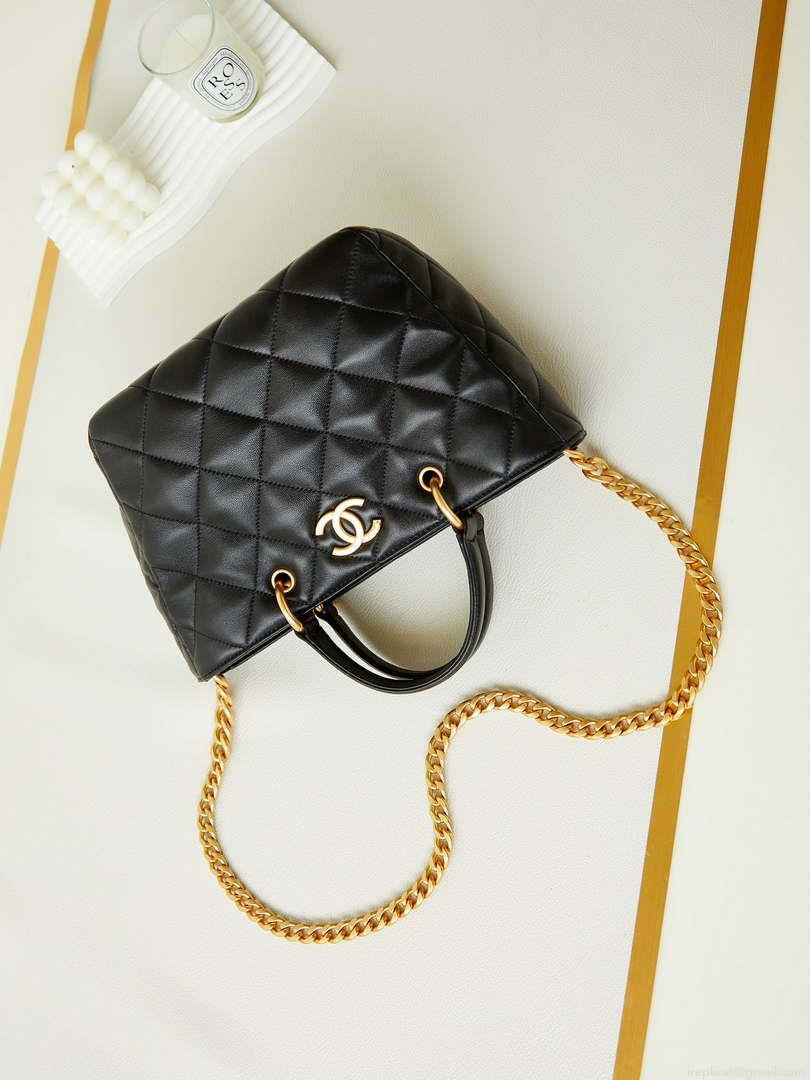 Chanel AS4188 Small Hobo Bag Shiny lambskin Gold Metal Black