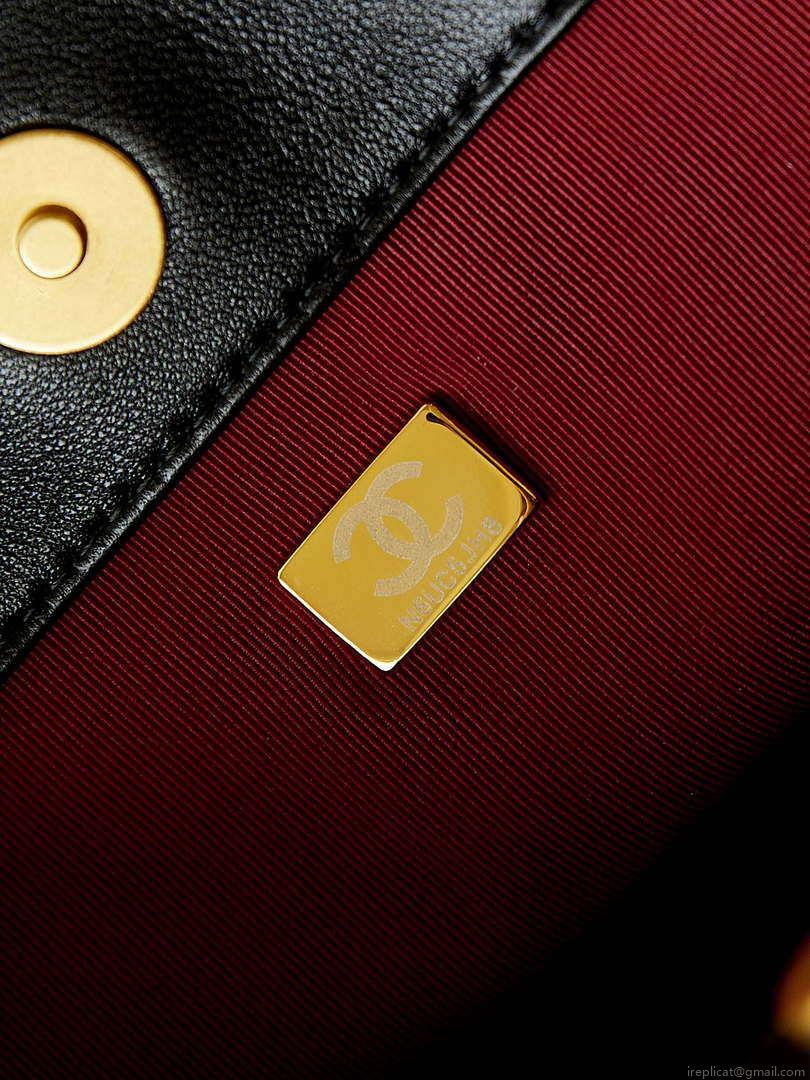 Chanel AS4188 Small Hobo Bag Shiny lambskin Gold Metal Black