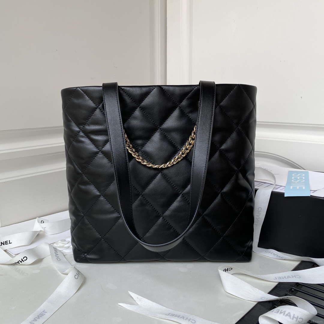 Chanel AS4359 Shopping Bag Shiny Lambskin Gold Metal Black