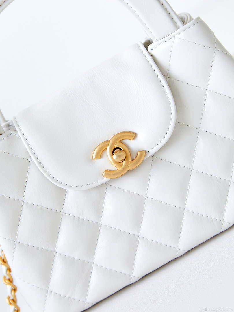 Chanel AS4416 Mini Shopping Bag shiny aged Calfskin gold tone metal Off-White