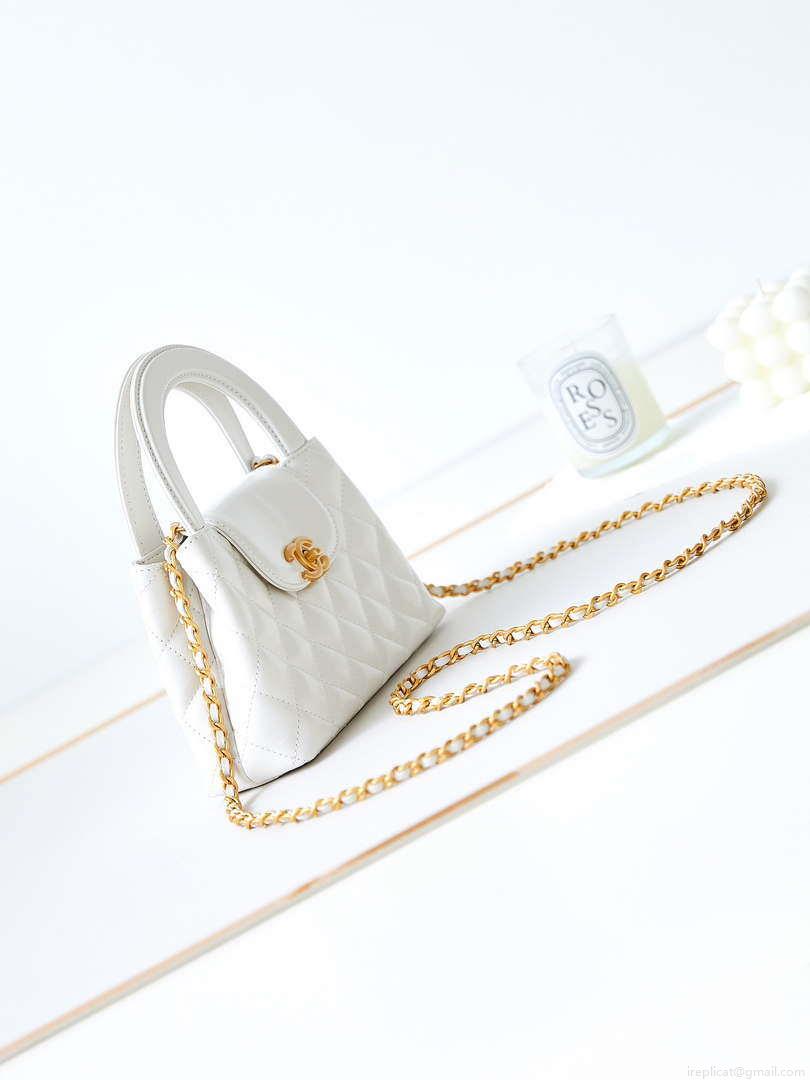 Chanel AS4416 Mini Shopping Bag shiny aged Calfskin gold tone metal Off-White