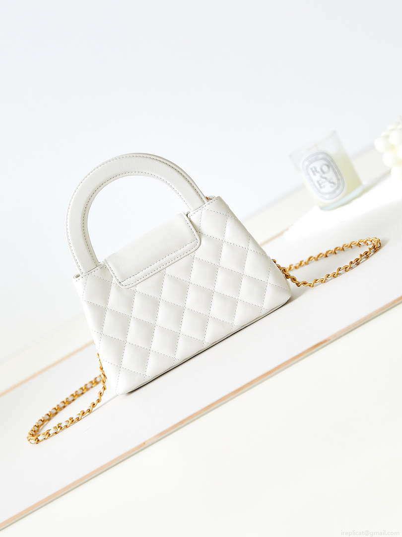 Chanel AS4416 Mini Shopping Bag shiny aged Calfskin gold tone metal Off-White