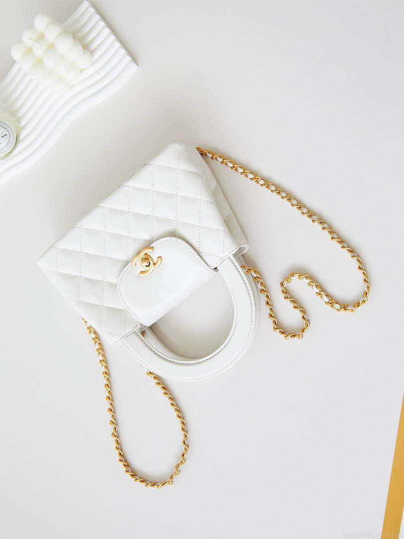 Chanel AS4416 Mini Shopping Bag shiny aged Calfskin gold tone metal Off-White