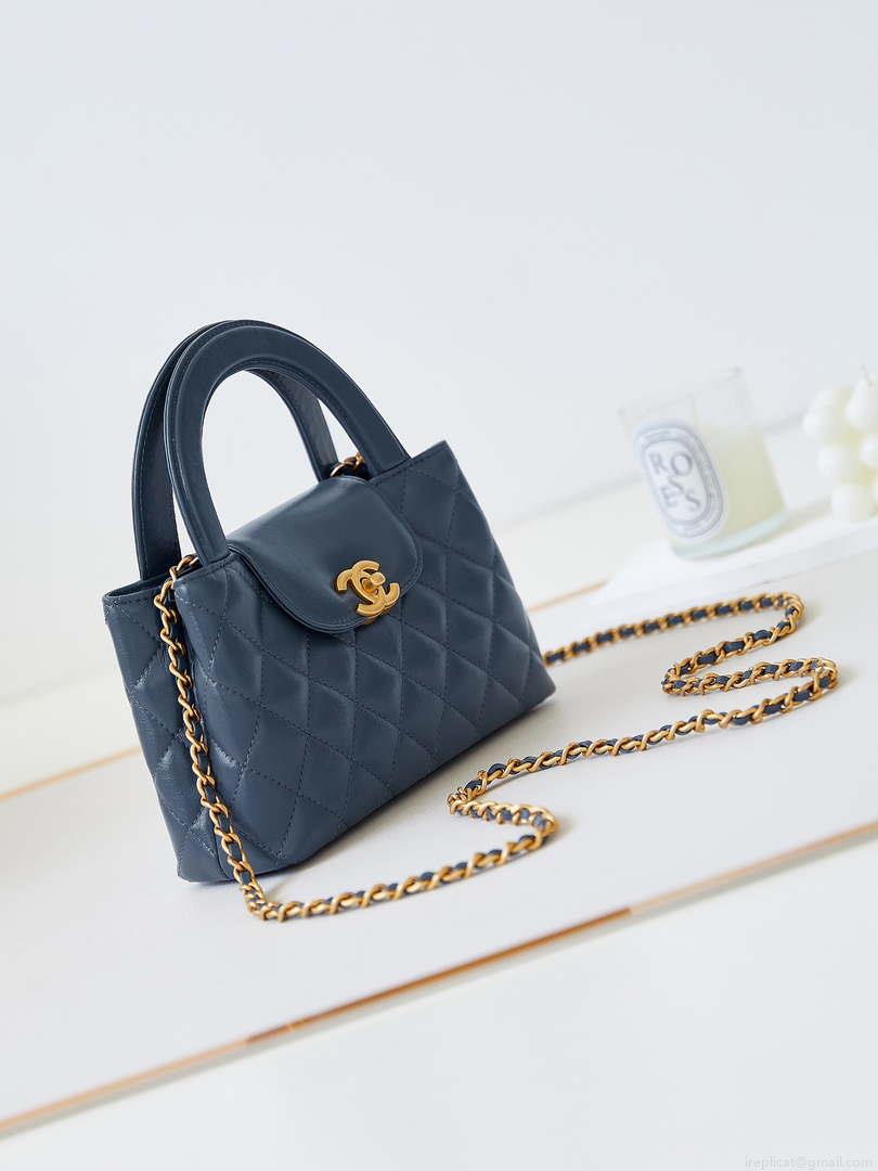 Chanel AS4416 Mini Shopping Bag shiny aged Calfskin gold tone metal Navy Blue