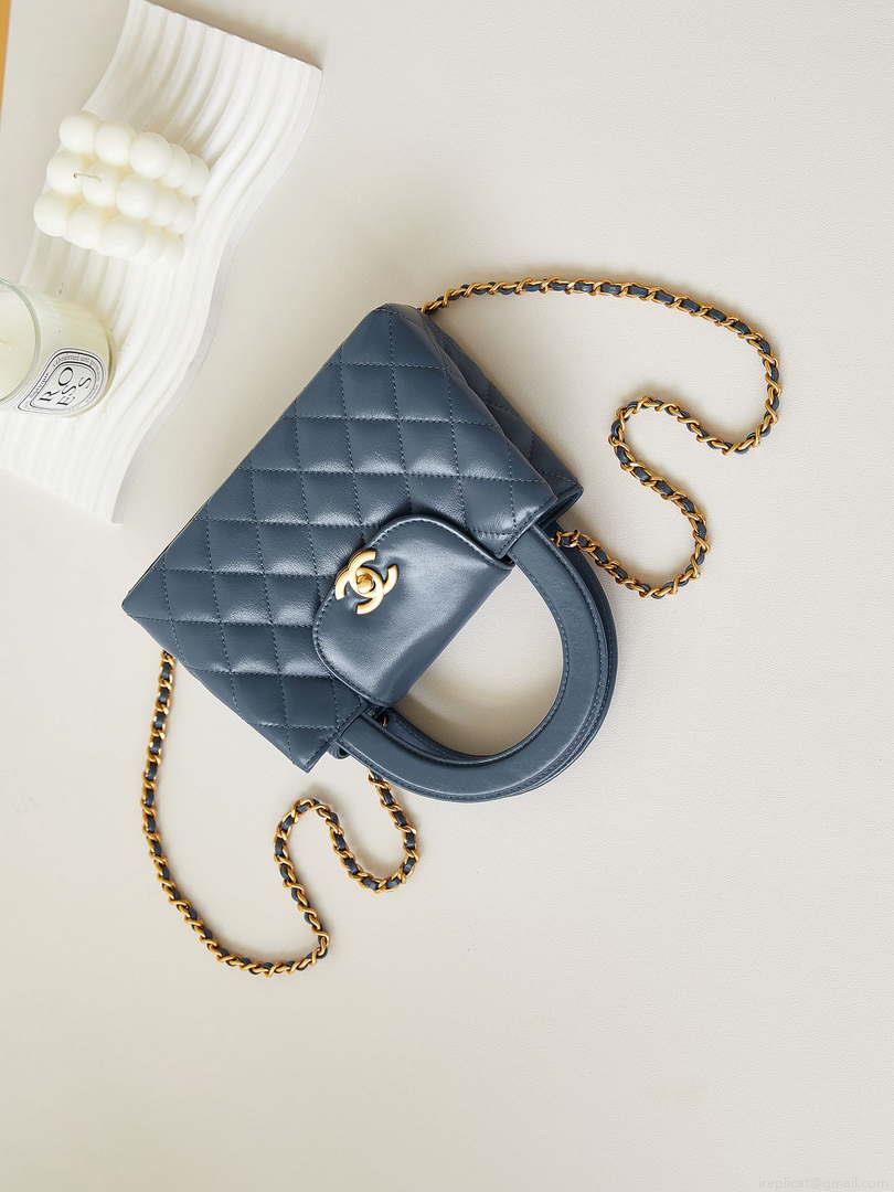 Chanel AS4416 Mini Shopping Bag shiny aged Calfskin gold tone metal Navy Blue