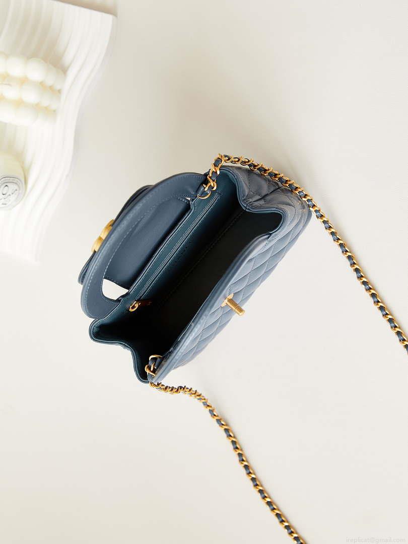 Chanel AS4416 Mini Shopping Bag shiny aged Calfskin gold tone metal Navy Blue