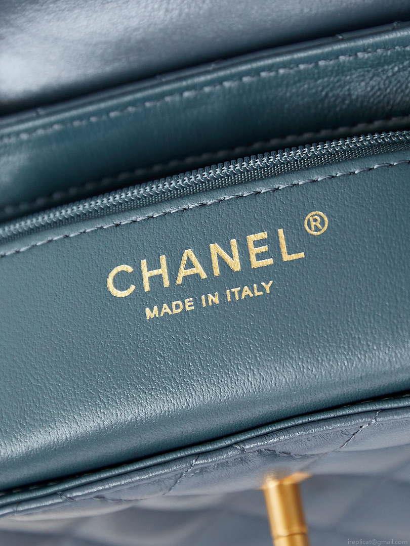 Chanel AS4416 Mini Shopping Bag shiny aged Calfskin gold tone metal Navy Blue