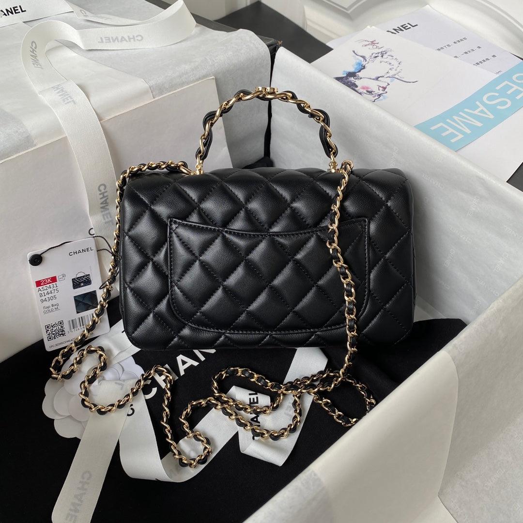 Chanel 23K AS2431 Mini flap Lambskin bag with top handle Black