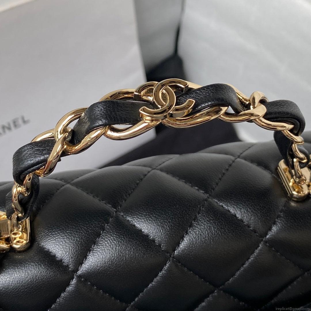 Chanel 23K AS2431 Mini flap Lambskin bag with top handle Black