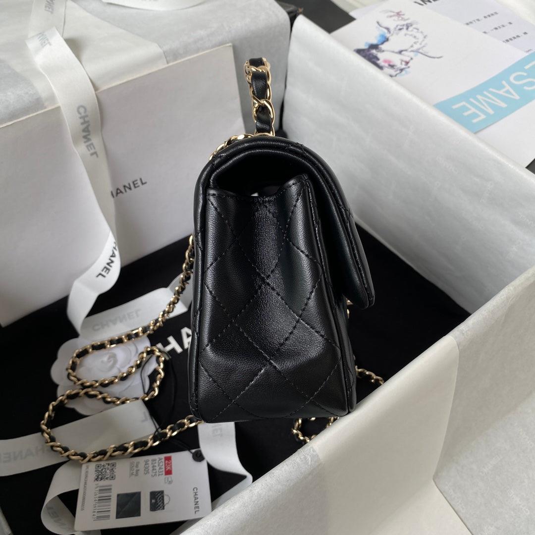 Chanel 23K AS2431 Mini flap Lambskin bag with top handle Black