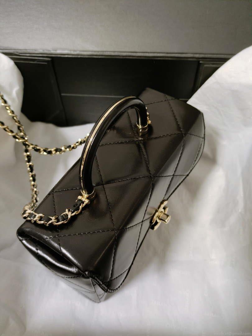Chanel AS4469 Small BOX Bag Shiny Calfskin & Gold-Tone Metal Black