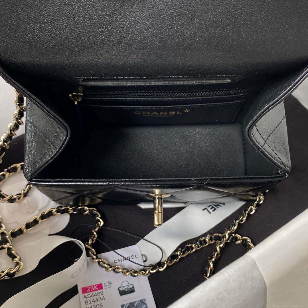 Chanel AS4469 Mini BOX Bag Shiny Calfskin & Gold-Tone Metal Black