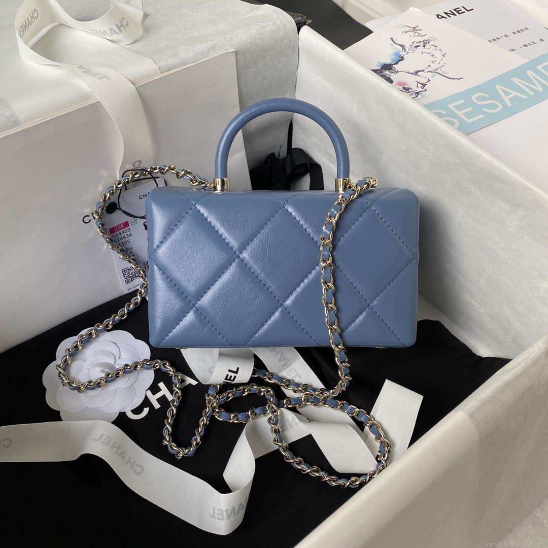 Chanel AS4469 Mini BOX Bag Shiny Calfskin & Gold-Tone Metal Blue