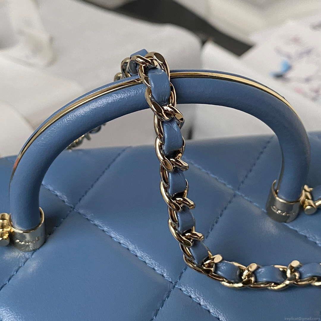 Chanel AS4469 Mini BOX Bag Shiny Calfskin & Gold-Tone Metal Blue