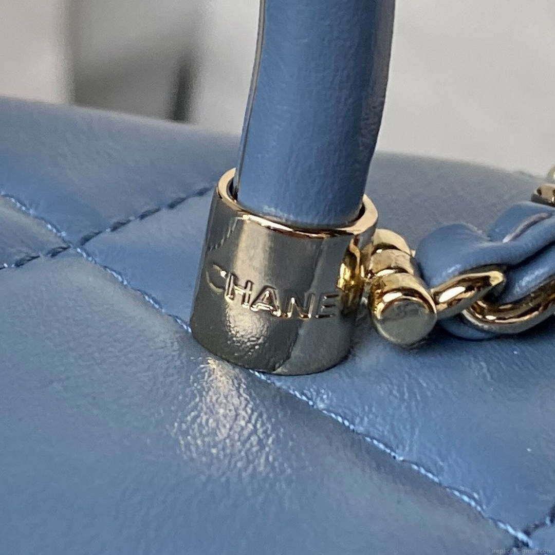 Chanel AS4469 Mini BOX Bag Shiny Calfskin & Gold-Tone Metal Blue