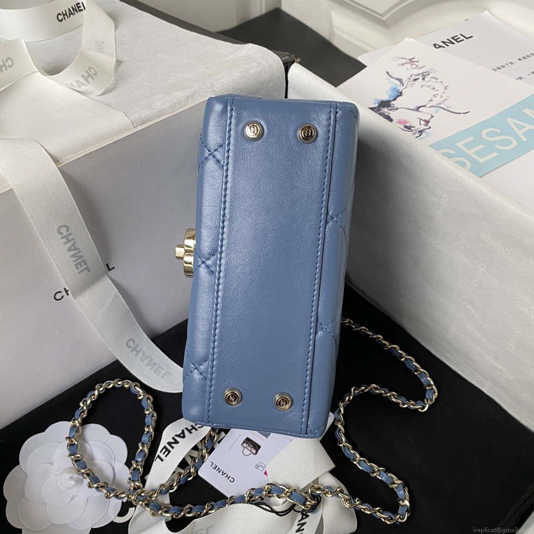 Chanel AS4469 Mini BOX Bag Shiny Calfskin & Gold-Tone Metal Blue
