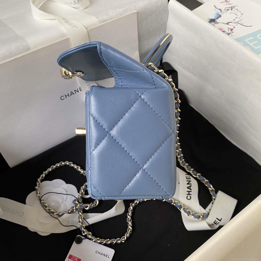 Chanel AS4469 Mini BOX Bag Shiny Calfskin & Gold-Tone Metal Blue