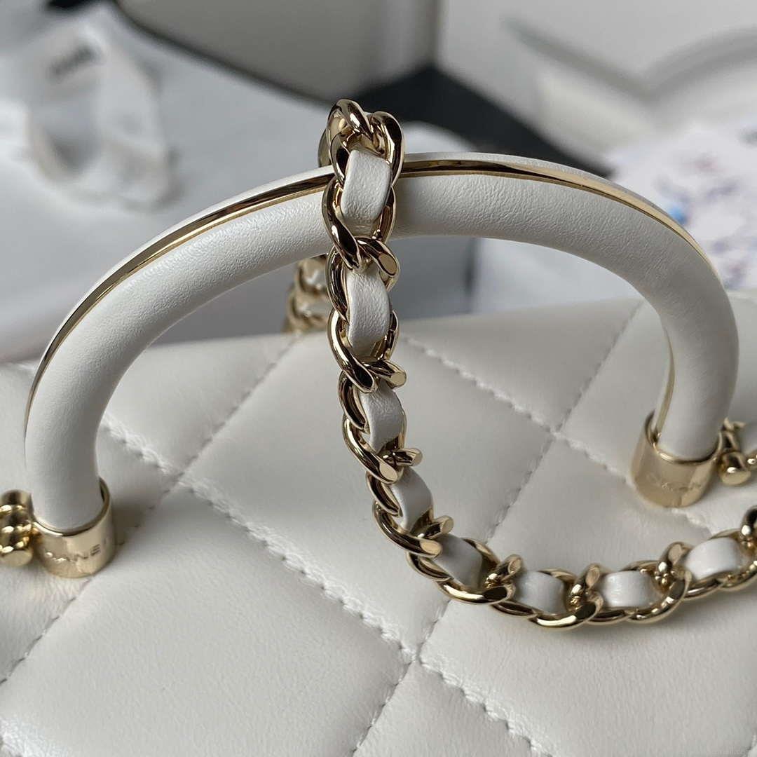 Chanel AS4469 Mini BOX Bag Shiny Calfskin & Gold-Tone Metal White
