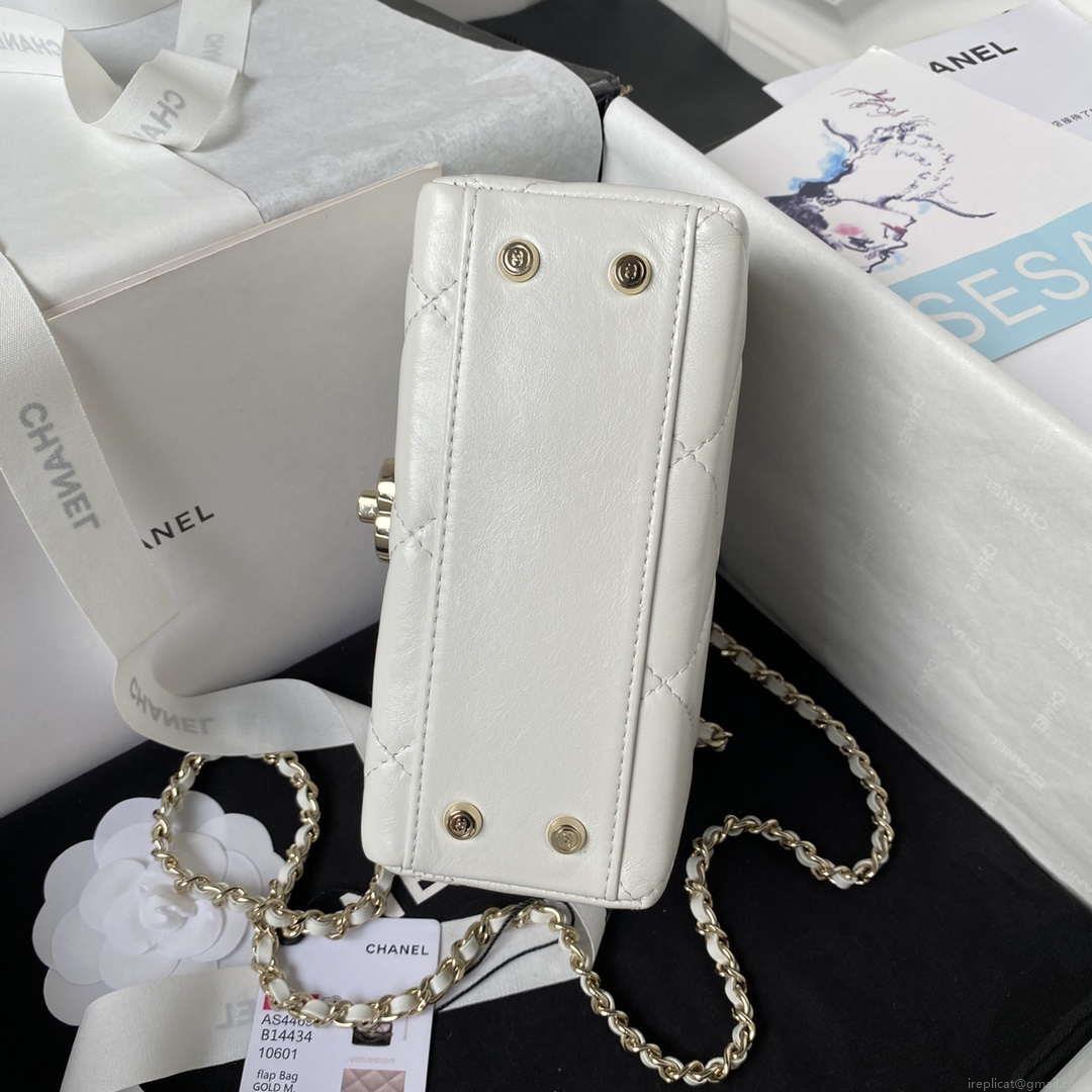 Chanel AS4469 Mini BOX Bag Shiny Calfskin & Gold-Tone Metal White