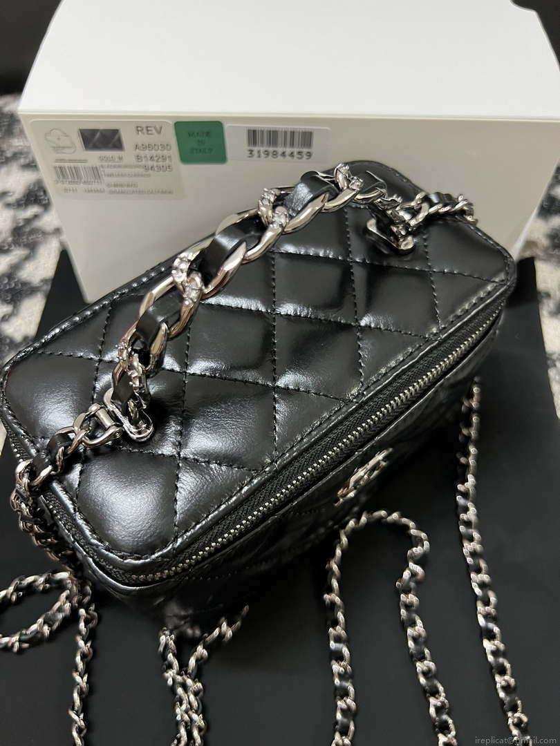 Chanel AP3593 Shiny Crumpled Calfskin Strass & Ruthenium-Finish Metal Black