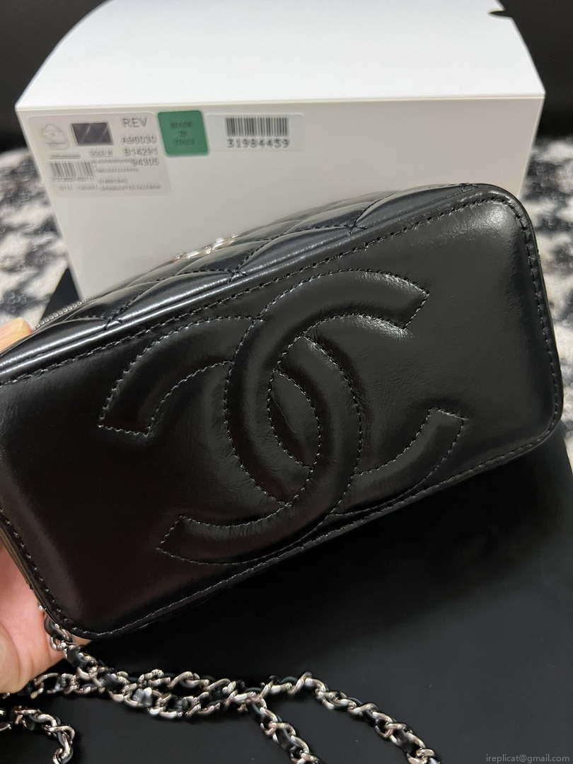 Chanel AP3593 Shiny Crumpled Calfskin Strass & Ruthenium-Finish Metal Black