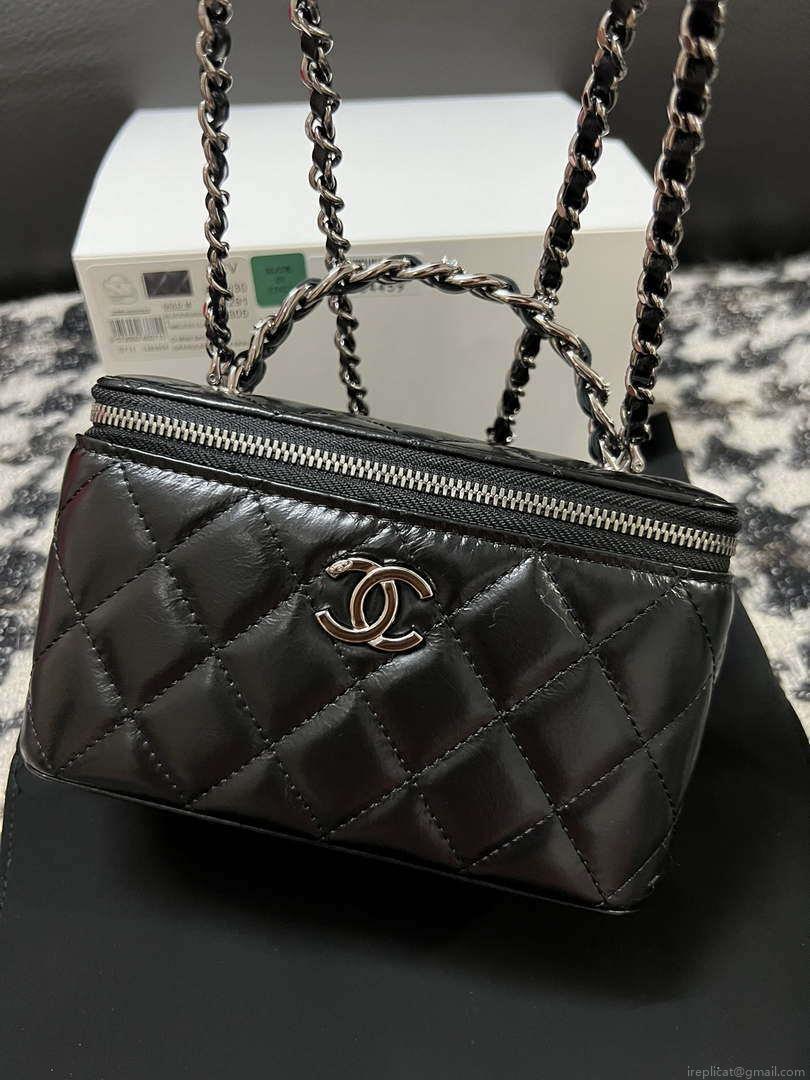 Chanel AP3593 Shiny Crumpled Calfskin Strass & Ruthenium-Finish Metal Black