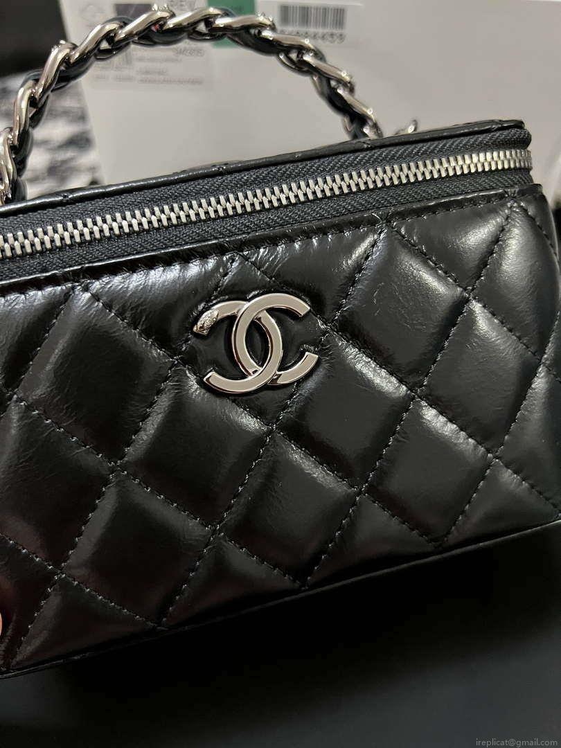Chanel AP3593 Shiny Crumpled Calfskin Strass & Ruthenium-Finish Metal Black