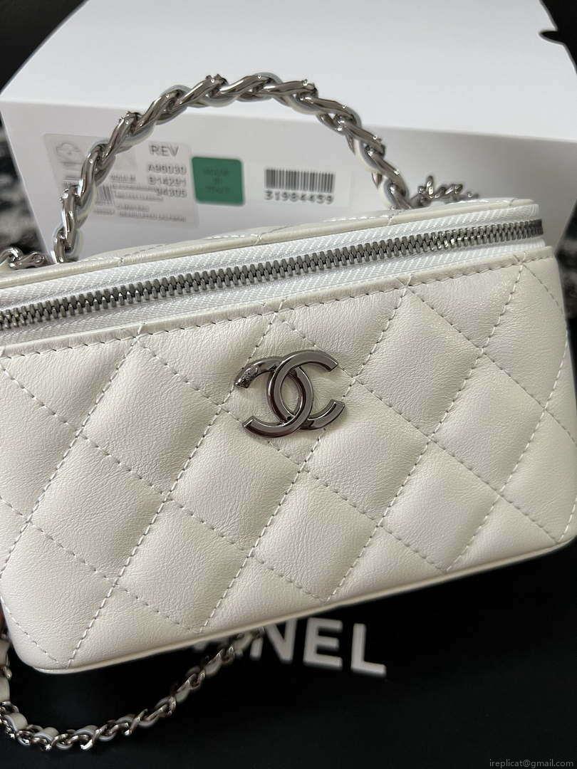 Chanel AP3593 Shiny Crumpled Calfskin Strass & Ruthenium-Finish Metal White