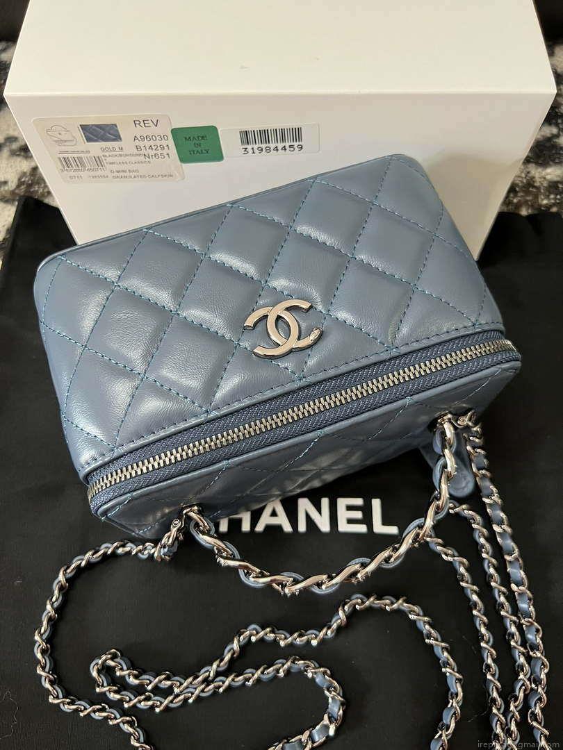 Chanel AP3593 Shiny Crumpled Calfskin Strass & Ruthenium-Finish Metal Blue