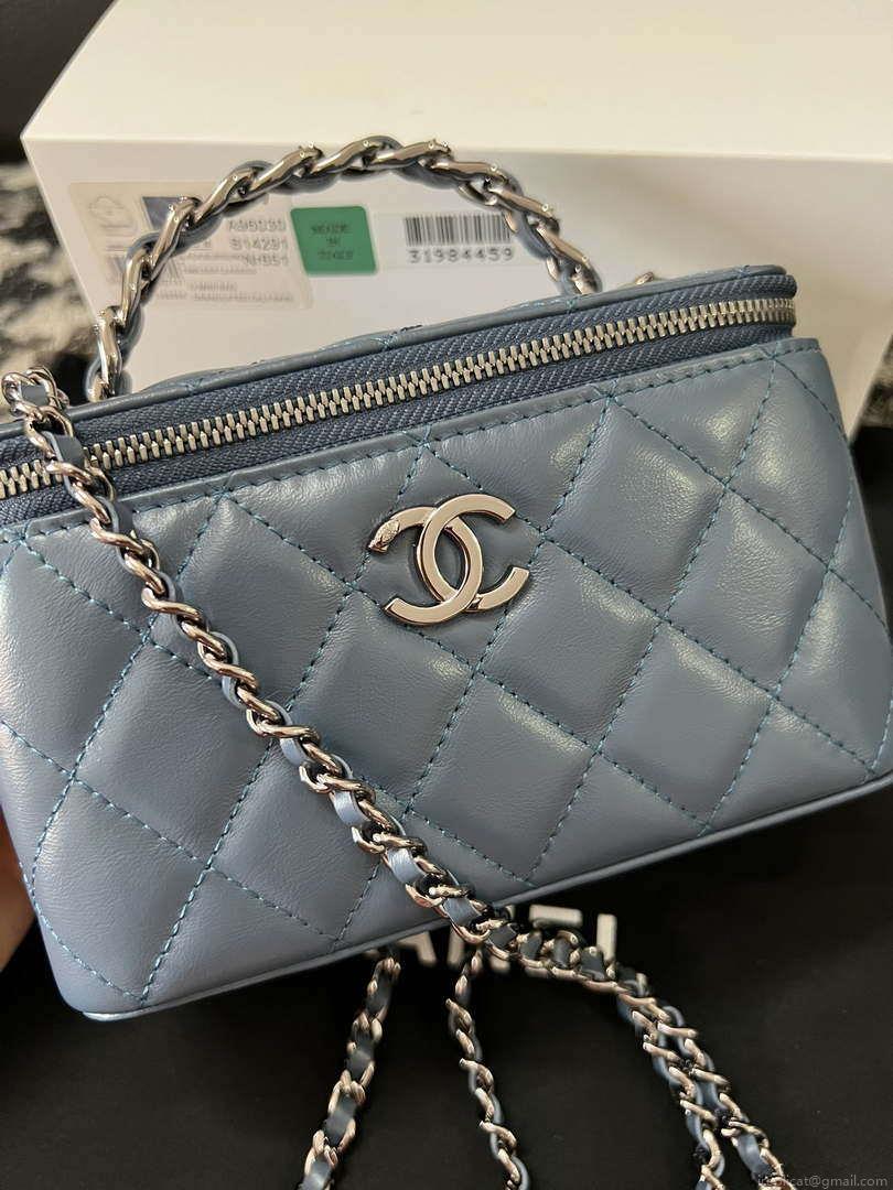 Chanel AP3593 Shiny Crumpled Calfskin Strass & Ruthenium-Finish Metal Blue
