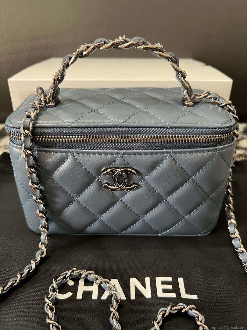 Chanel AP3593 Shiny Crumpled Calfskin Strass & Ruthenium-Finish Metal Blue