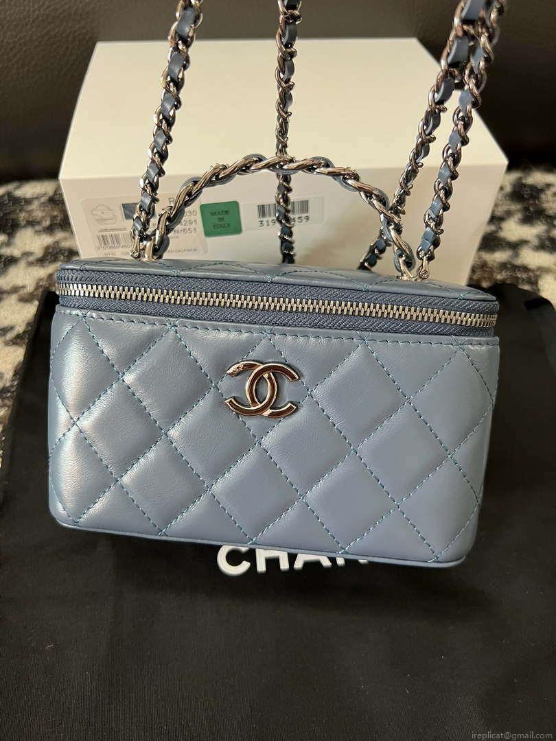 Chanel AP3593 Shiny Crumpled Calfskin Strass & Ruthenium-Finish Metal Blue
