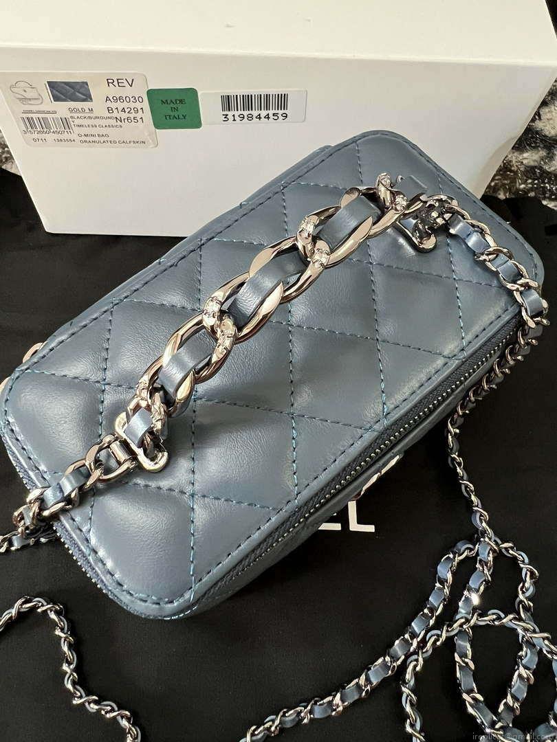 Chanel AP3593 Shiny Crumpled Calfskin Strass & Ruthenium-Finish Metal Blue