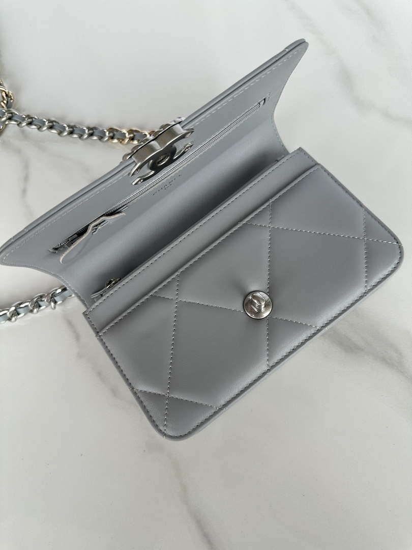 Chanel AP3267 19 Wallet on Chain Woc Shiny Lambskin Gray