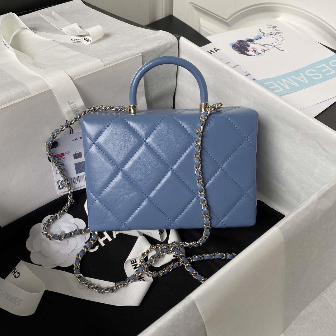Chanel AS4469 Small BOX Bag Shiny Calfskin & Gold-Tone Metal Blue