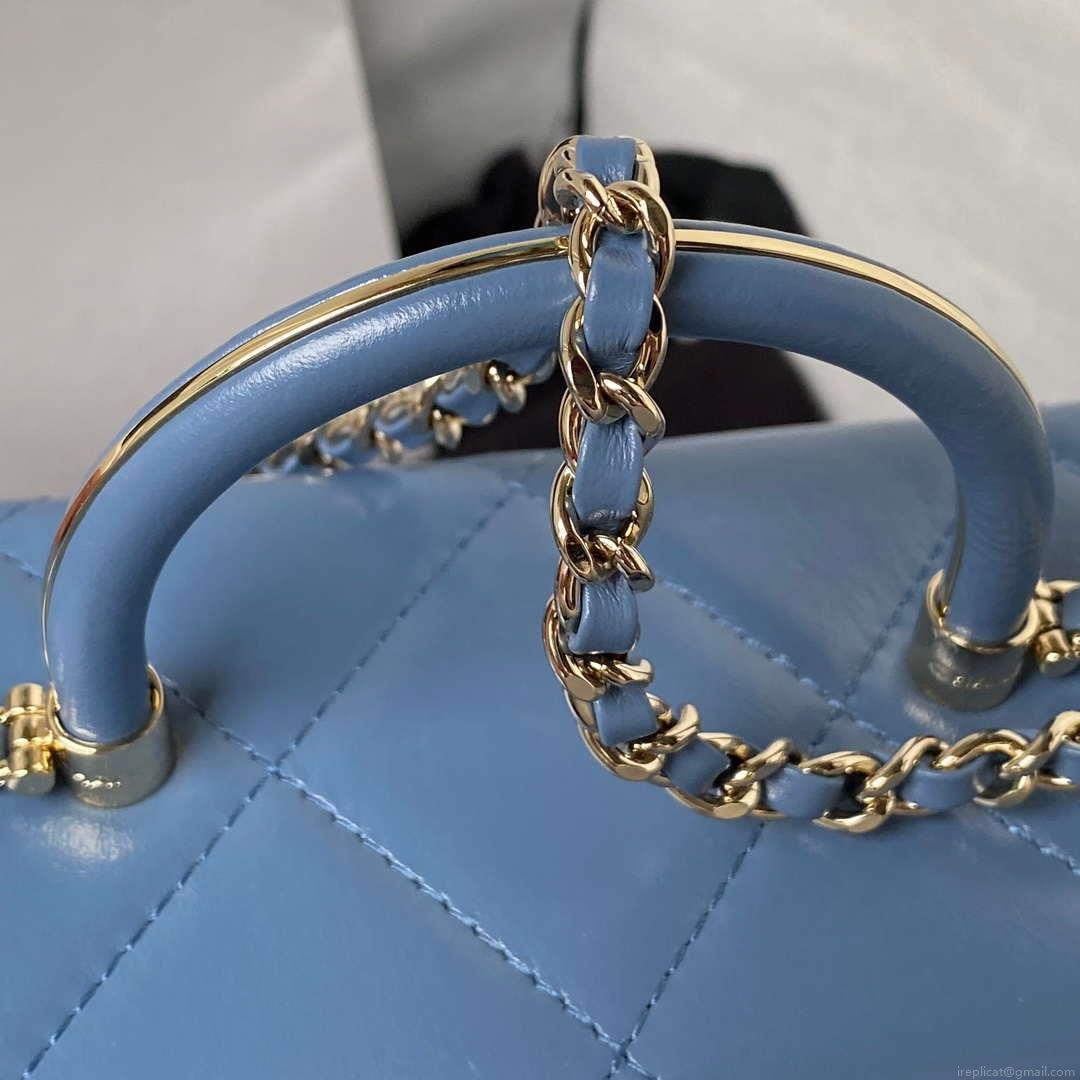 Chanel AS4469 Small BOX Bag Shiny Calfskin & Gold-Tone Metal Blue