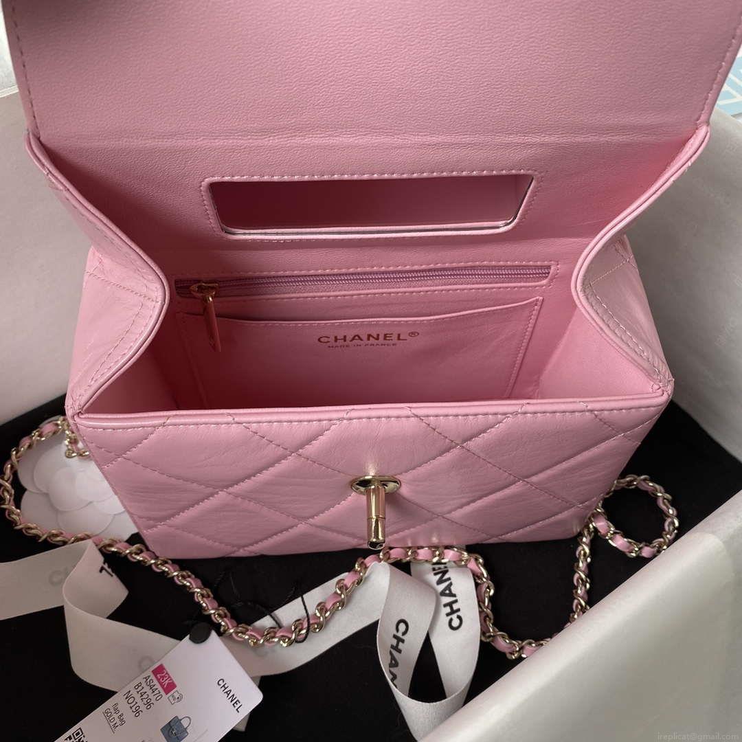 Chanel AS4469 Small BOX Bag Shiny Calfskin & Gold-Tone Metal Pink