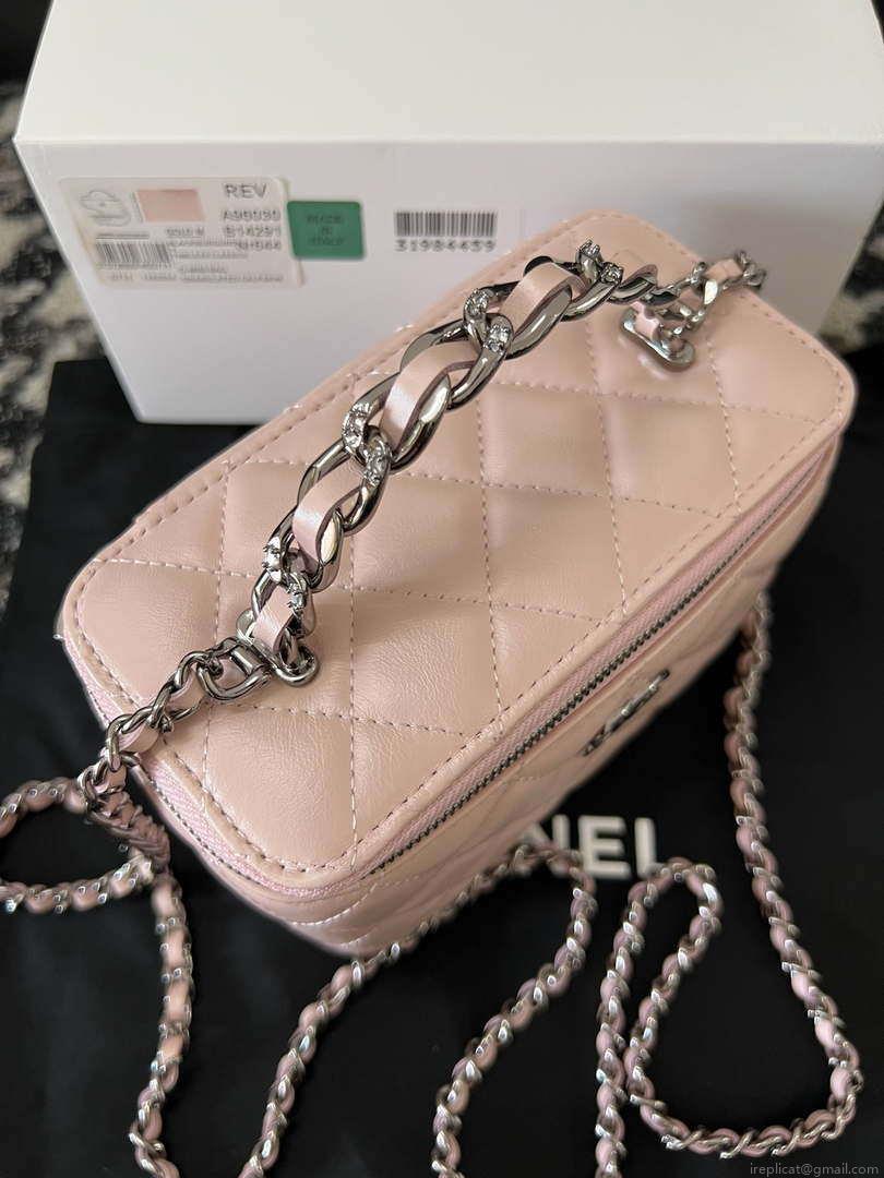 Chanel AP3593 Shiny Crumpled Calfskin Strass & Ruthenium-Finish Metal Pink